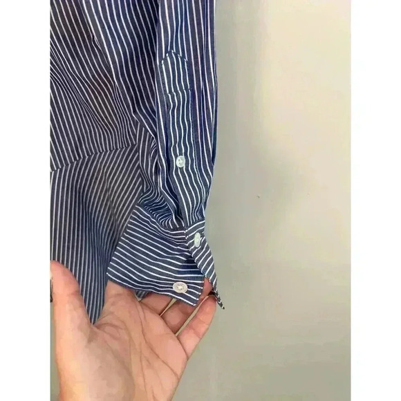 VERONICA BEARD Gilda Asymmetrical Striped Poplin Shirt Size‎ 4 - Picture 13 of 16